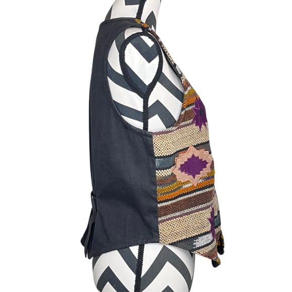 Vintage Jane Ashley Sz S Aztec Western Rodeo Boho Woven Tapestry Vest - Picture 7 of 13